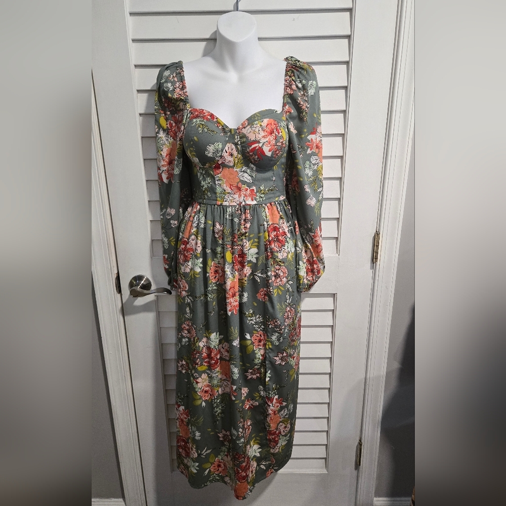 Elegant Floral Long Sleeve Dress BOG Collective
